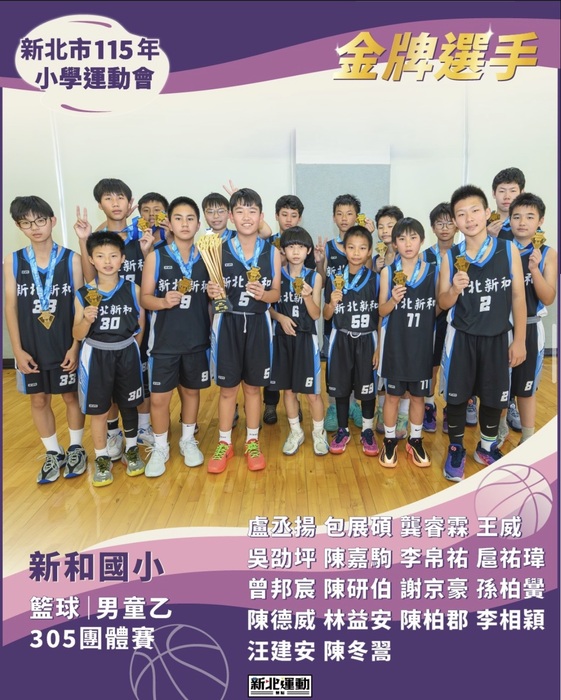 115年新北市小學運動會　榮獲男乙305組冠軍(校史首冠)！！！